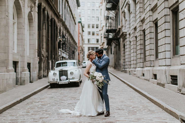 Couple kiss in the middle of the road in Old Montreal